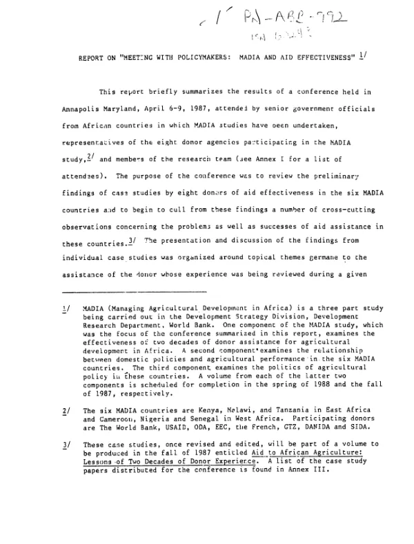Report on `meeting with policymakers : MADIA and aid effectiveness"