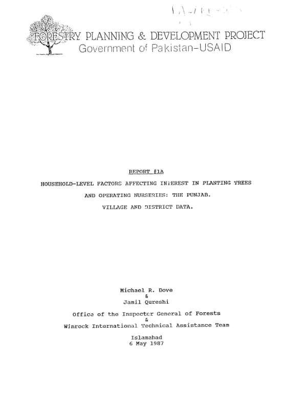 Household-level factors affecting interest in planting trees and operating nurseries : the Punjab -- village and district data