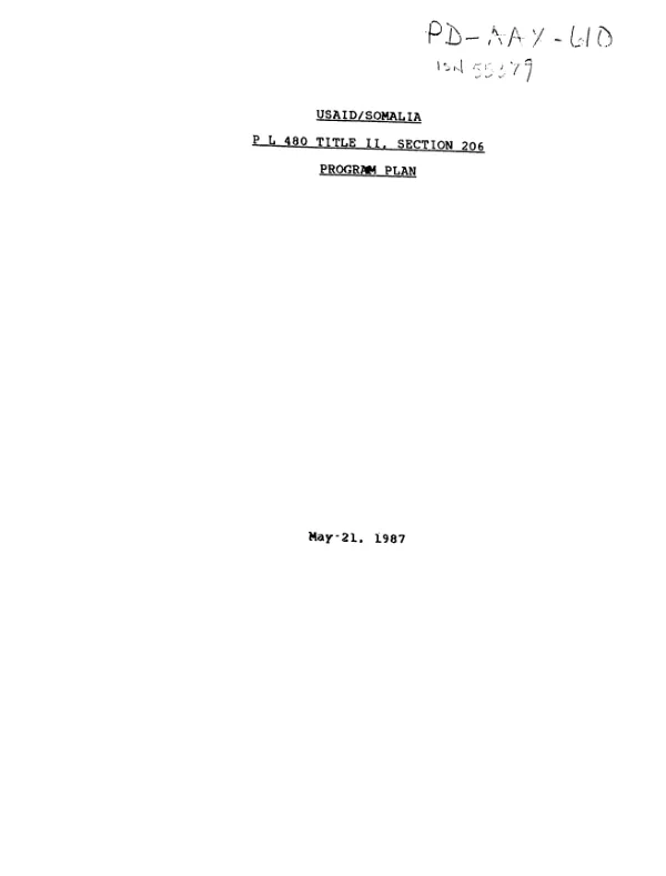 USAID/Somalia : PL-480 Title II, section 206 : program plan