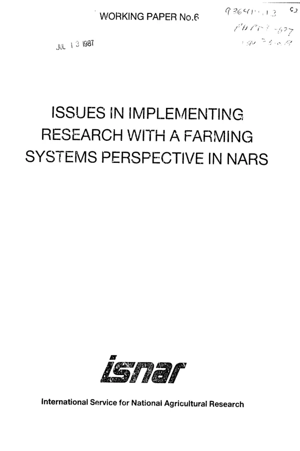 Issues in implementing research with a farming systems perspective in NARS