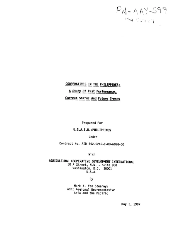 Cooperatives in the Philippines : a study of past performance, current status and future trends