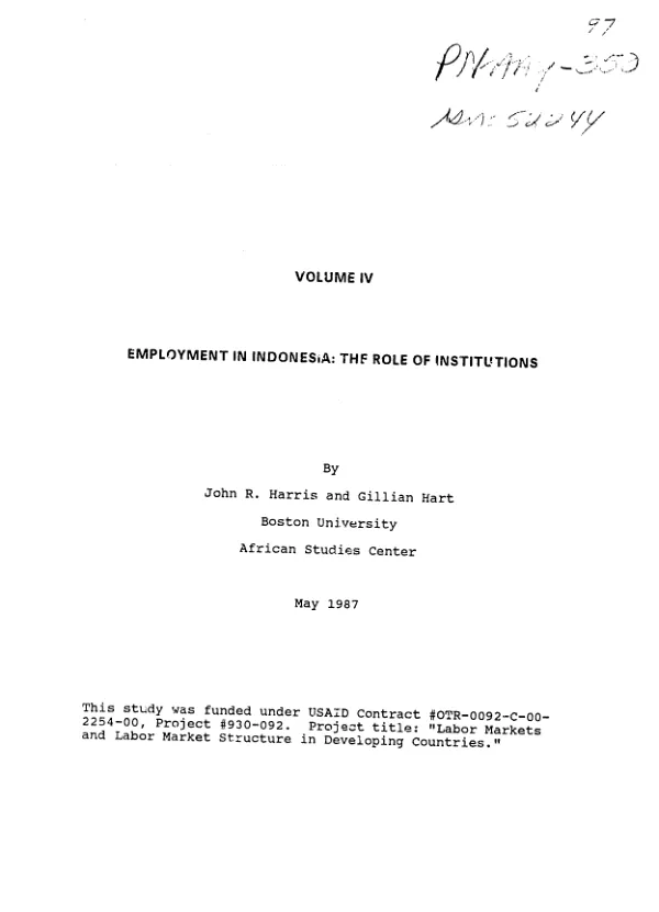 Volume IV - employment in Indonesia : the role of institutions
