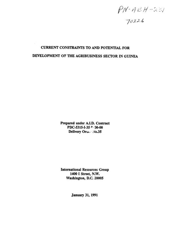 Current constraints to and potential for development of the agribusiness sector in Guinea