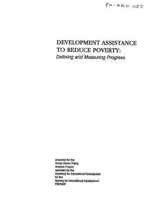 Development assistance to reduce poverty : defining and measuring progress