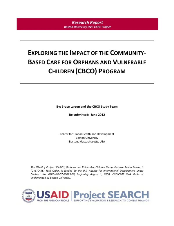 Exploring the impact of the community based care for orphans and vulnerable children (CBCO) program