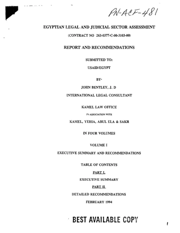 Egyptian legal and judicial sector assessment : report and recommendations
