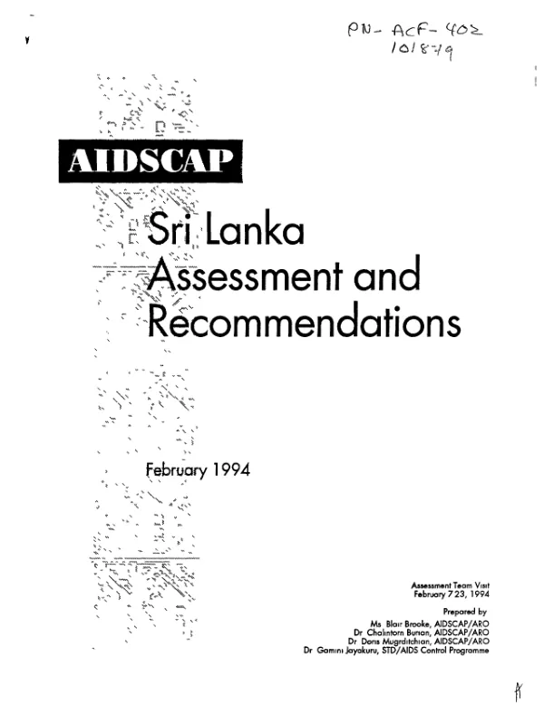AIDSCAP : Sri Lanka assessment and recommendations