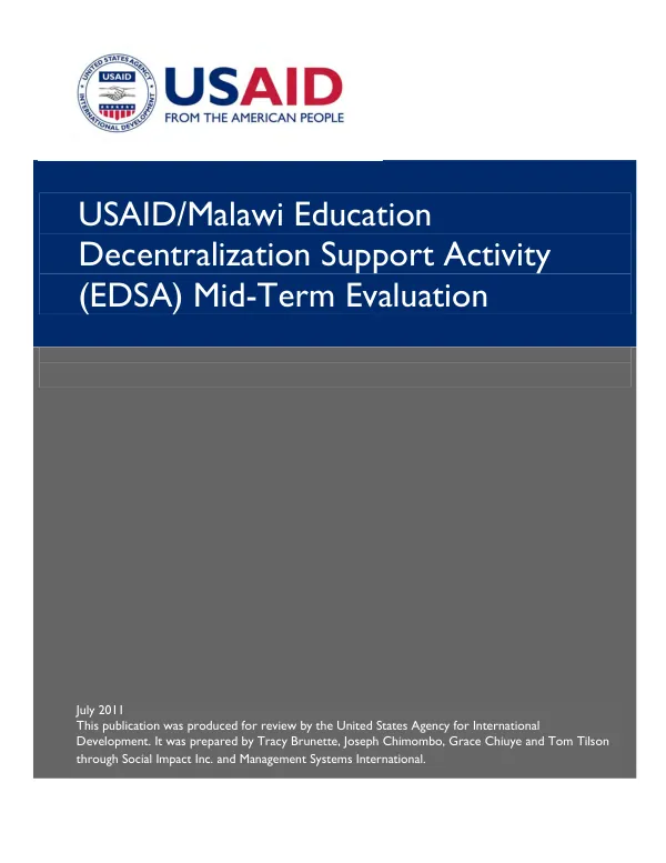 USAID/Malawi education decentralization support activity (EDSA) mid-term evaluation report