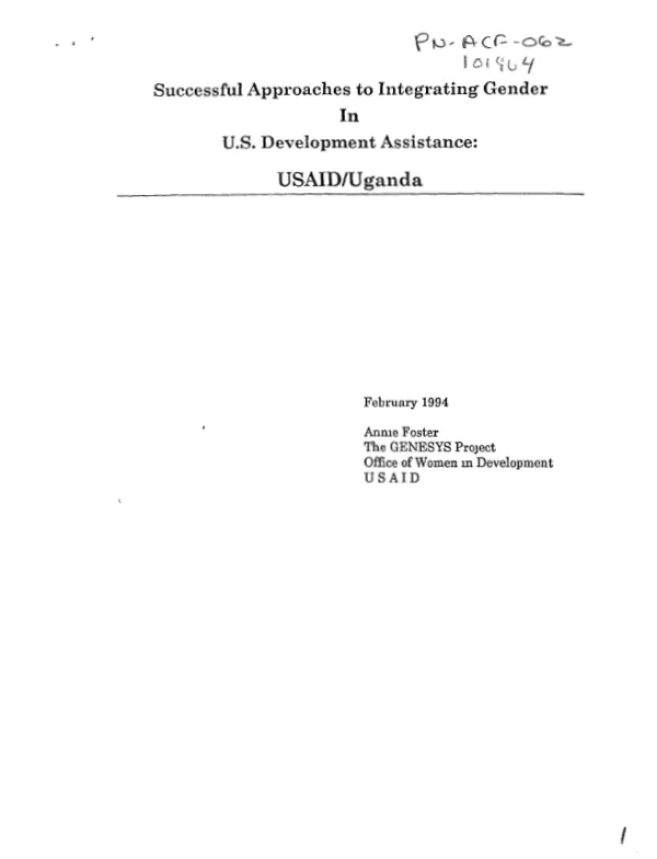 Successful approaches to integrating gender in US development assistance : USAID/Uganda