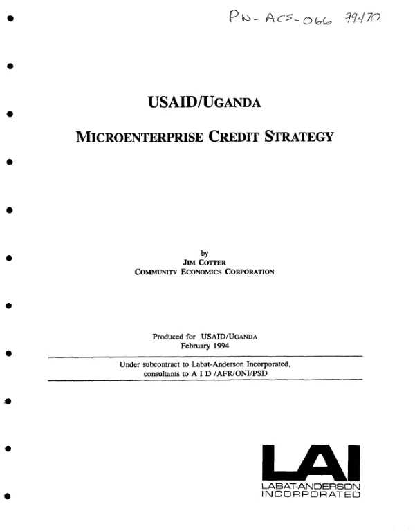 USAID/Uganda : microenterprise credit strategy