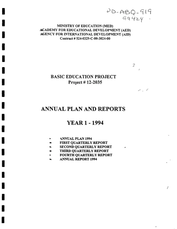 Basic education project, project #12 - 2035 : annual plan and reports - year 1 - 1994