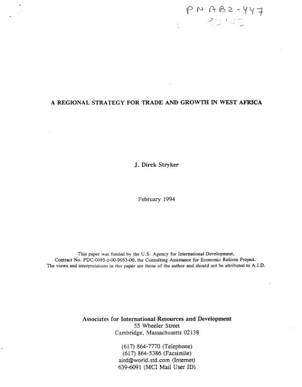 Regional strategy for trade and growth in West Africa