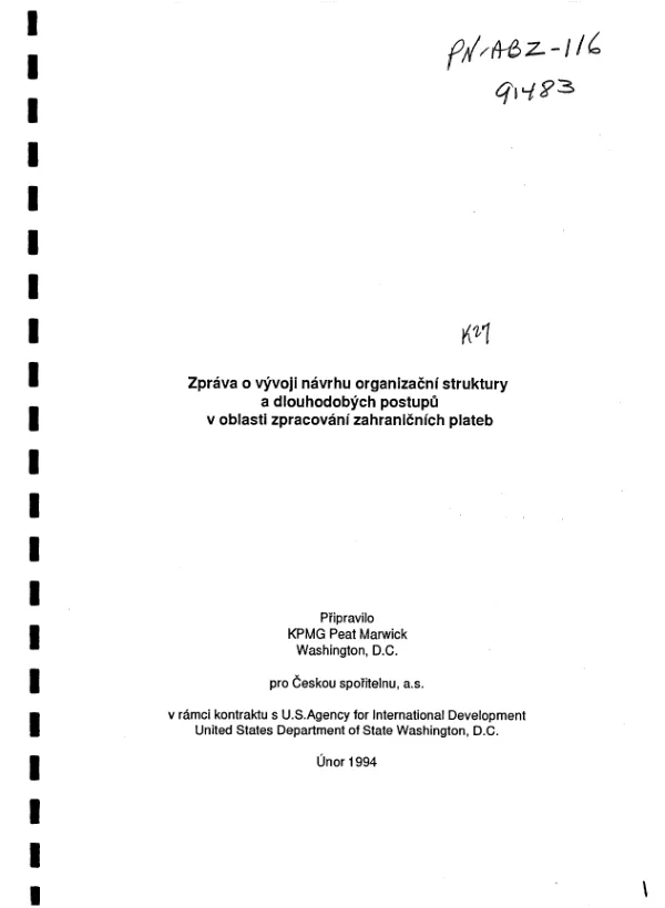 Zprava o vyvoji navrhu organizacni struktury a dlouhodobych postupu v oblasti zpracovani zahranicnich plateb = Report on the development and design of long term processing procedures and organizational structure for foreign payments