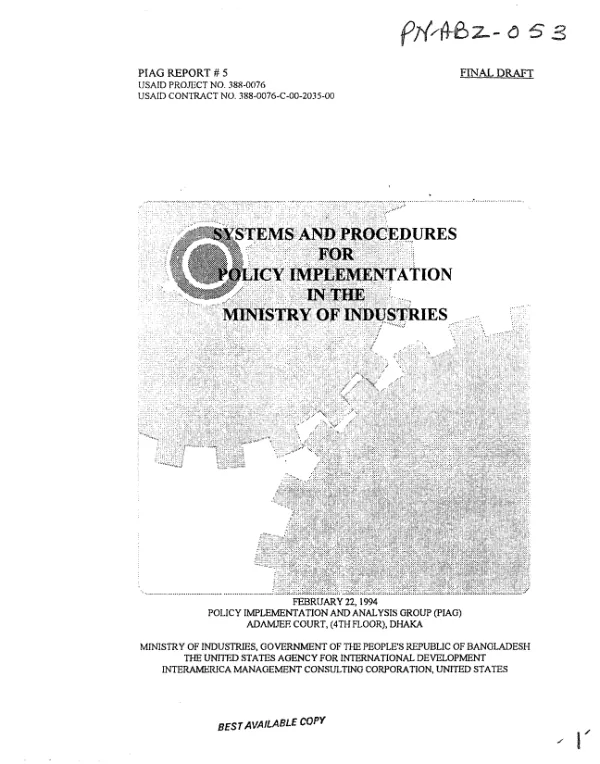 Systems and procedures for policy implementation in the Ministry of Industries