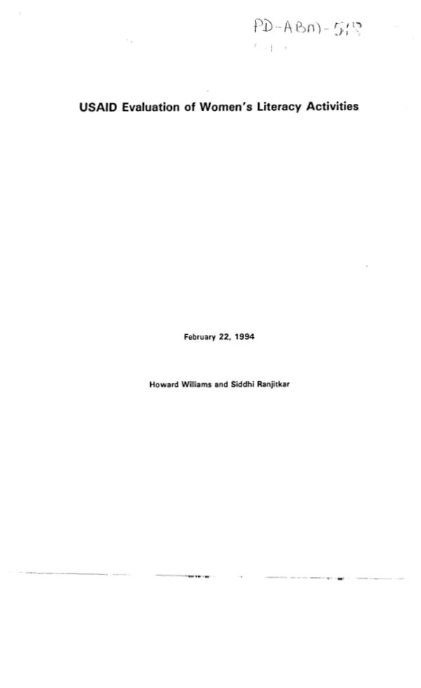 USAID evaluation of women"s literacy activities