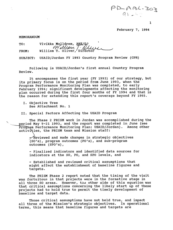 USAID/Jordan FY 1993 country program review (CPR)