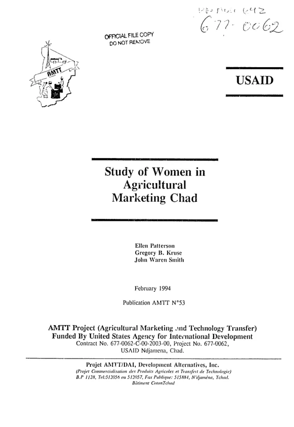 Study of women in agricultural marketing in Chad