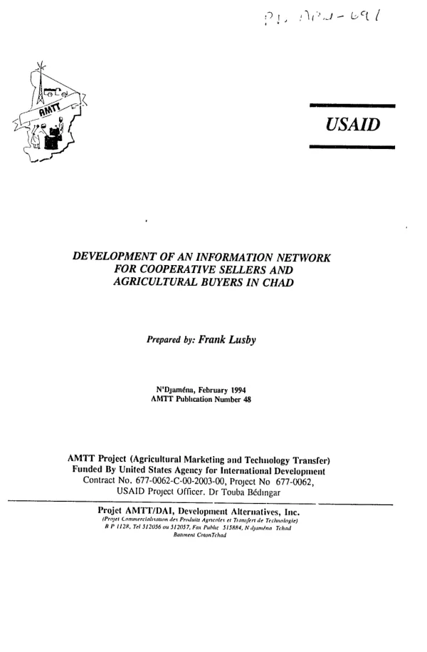Development of an information network for cooperative sellers and agricultural buyers in Chad