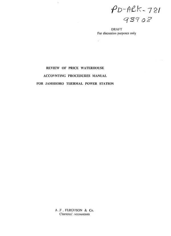 Review of Price Waterhouse accounting procedures manual for Jamshoro Thermal Power Station