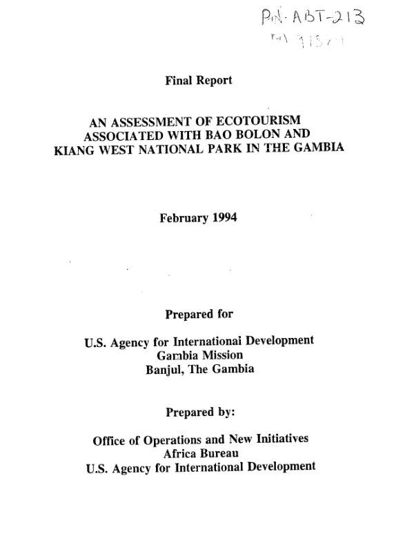 Aassessment of ecotourism associated with Bao Bolon and Kiang West National Park in The Gambia : final report