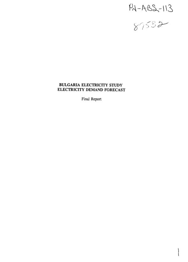 Bulgaria electricity study : electricity demand forecast -- final report