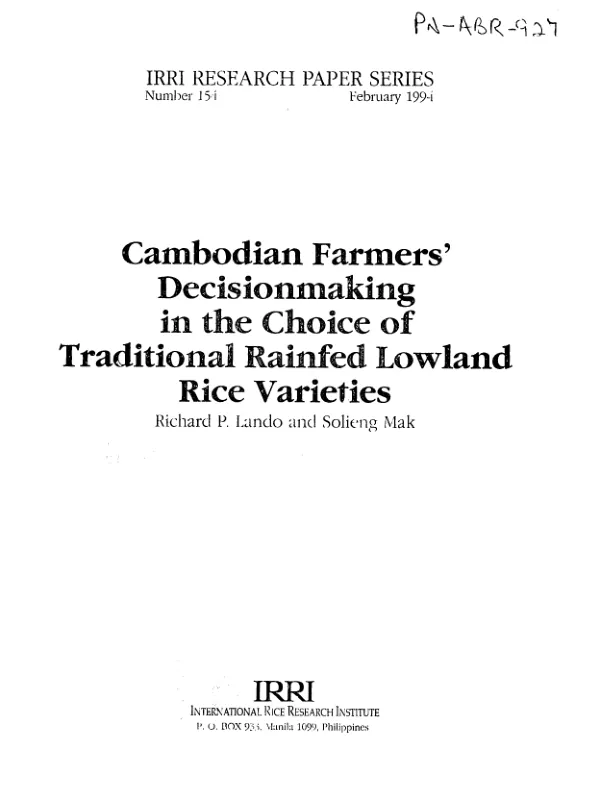 Cambodian farmers" decisionmaking in the choice of traditional rainfed lowland rice varieties