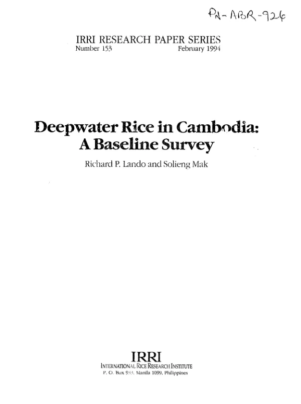 Deepwater rice in Cambodia : a baseline survey