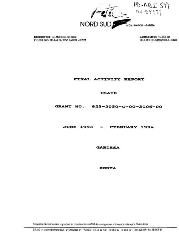 Final activity report : USAID grant no. 623-2050-G-00-3106-00 -- June 1993-February 1994, Garissa, Kenya