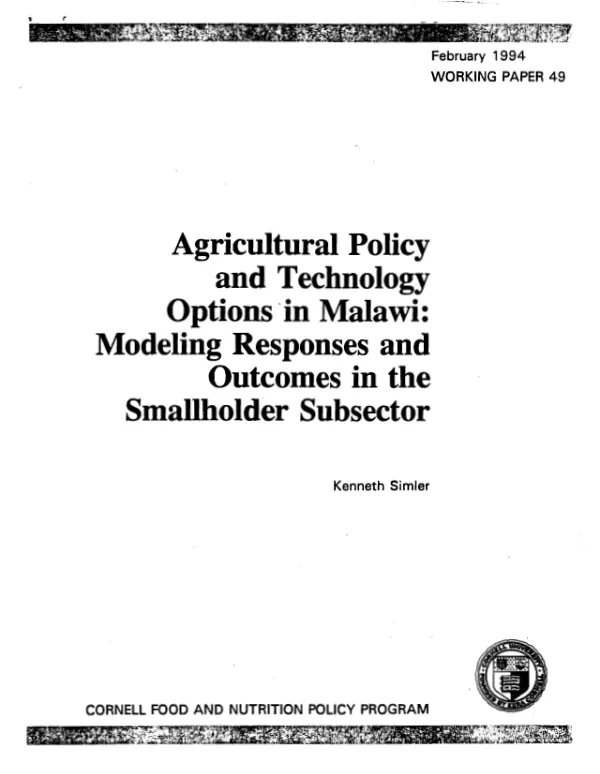 Agricultural policy and technology options in Malawi : modeling responses and outcomes in the smallholder subsector
