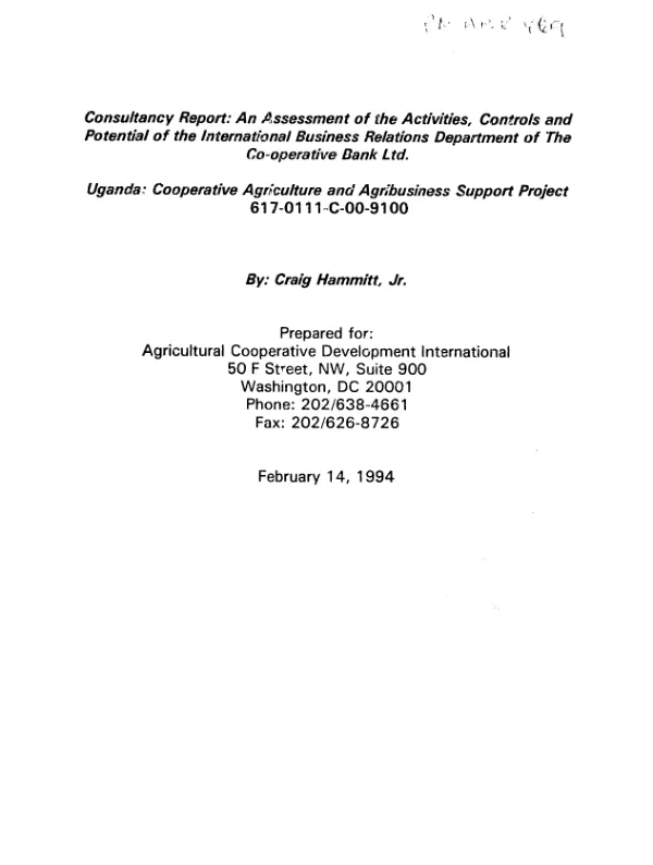 Consultancy report : an assessment of the activities, controls and potential of the International Business Relations Department of the Co-operative Bank Ltd.