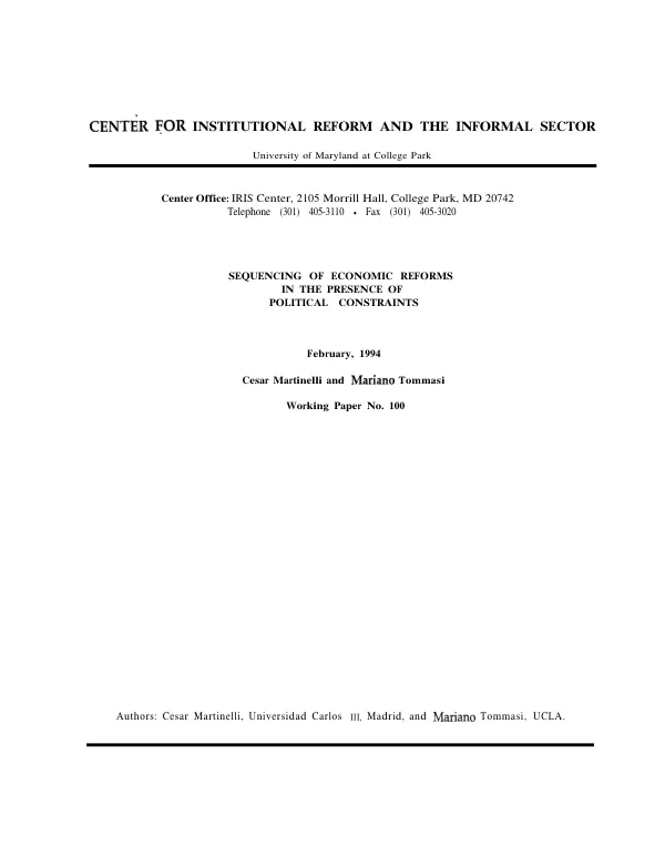 Sequencing of economic reforms in the presence of political constraints
