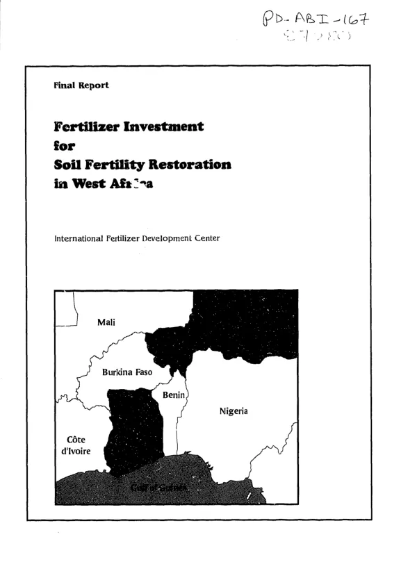 Final report : fertilizer investment for soil fertility restoration in West Africa
