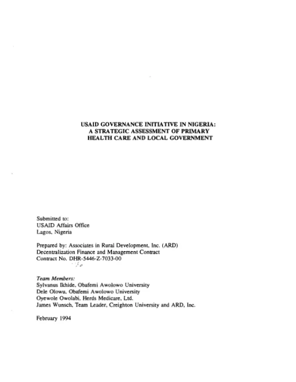 USAID governance initiative in Nigeria : a strategic assessment of primary health care and local government