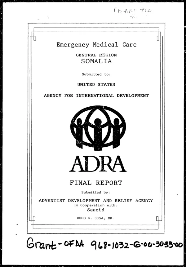 Emergency medical care, Central Region Somalia : final report