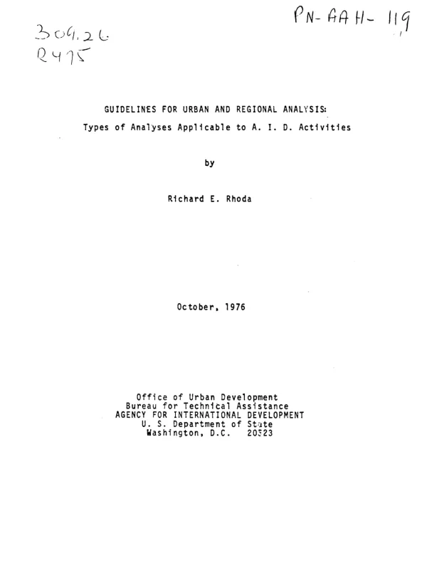 Guidelines for urban and regional analysis : types of analyses applicable to A.I.D. activities