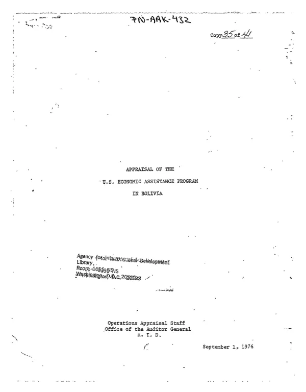 Appraisal of the U.S. economic assistance program in Bolivia