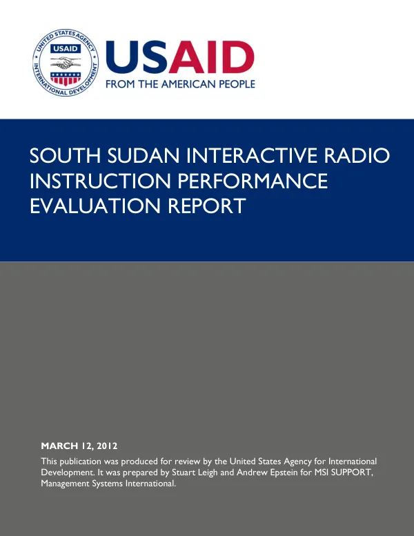 South Sudan interactive radio Instruction performance evaluation report