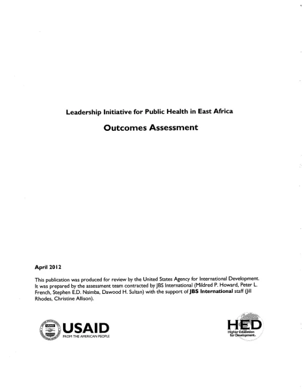Leadership initiative for public health in East Africa : outcomes assessment
