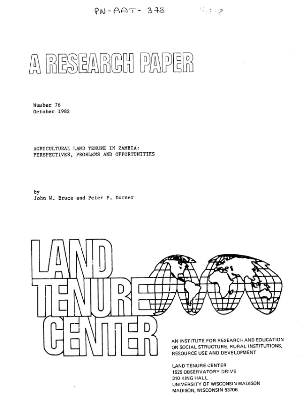 Agricultural land tenure in Zambia : perspectives, problems and opportunities