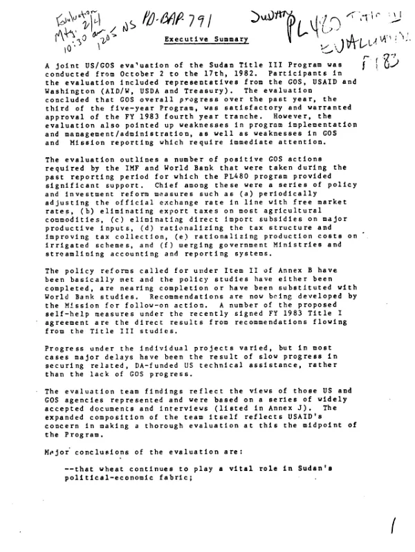 Sudan : PL-480 Title III evaluation no. 3, October 1982