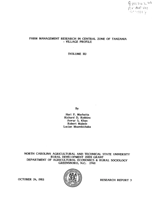 Farm management research in Central Zone of Tanzania : village profile (volume III)