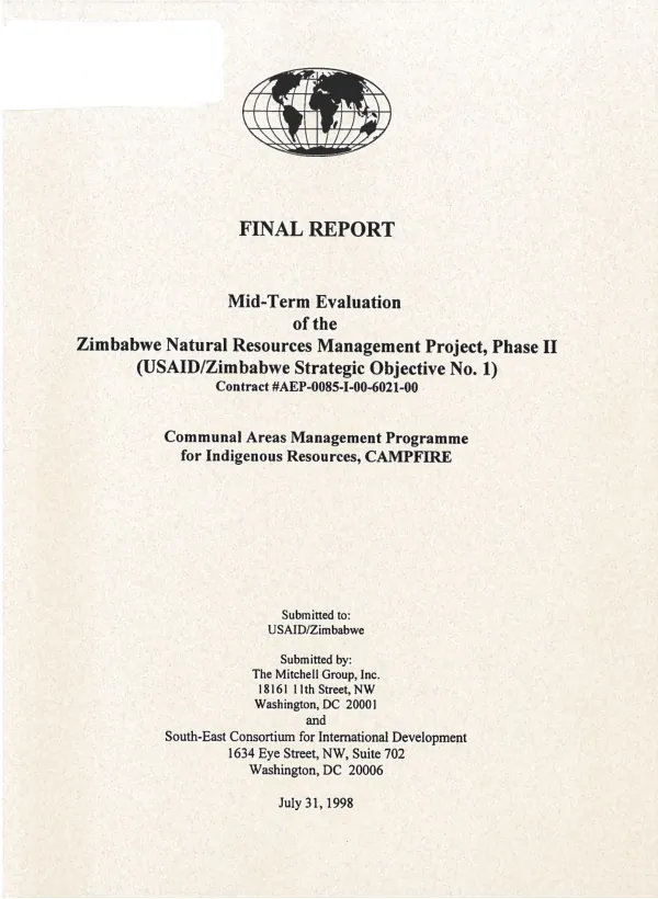 Mid-term evaluation of the Zimbabwe natural resources management project, phase II (USAID/Zimbabwe strategic objective no. 1), contract #AEP-0085-I-00-6021-00 : final report