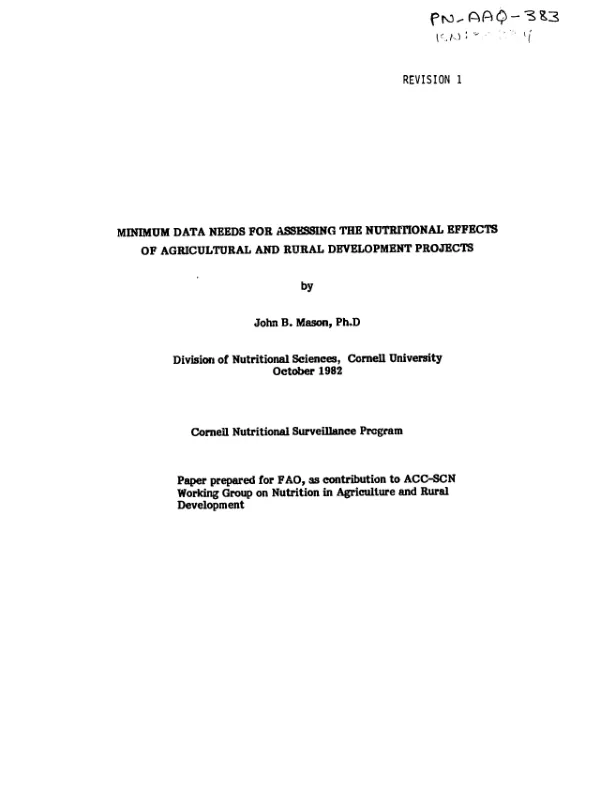 Minimum data needs for assessing the nutritional effects of agricultural and rural development projects