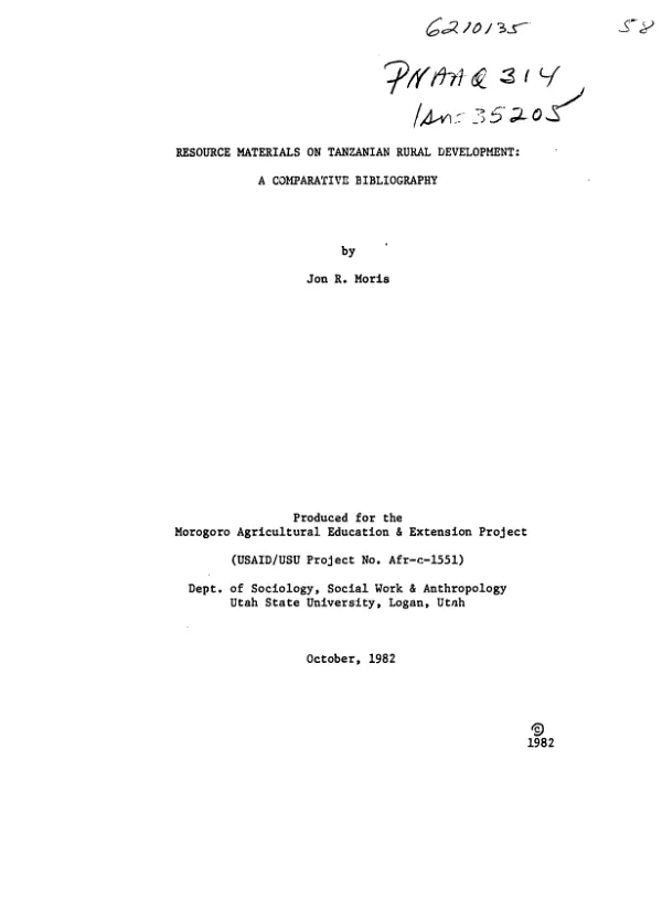 Resource materials on Tanzanian rural development : a comparative bibliography