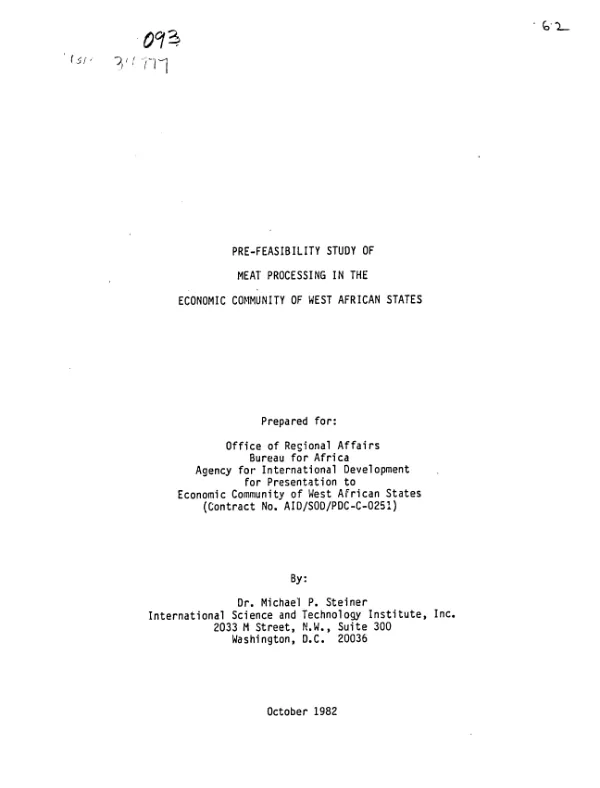 Pre-feasibility study of meat processing in the Economic Community of West African States