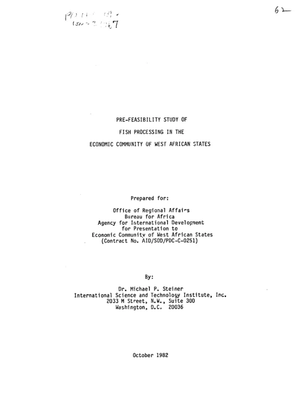 Pre-feasibility study of fish processing in the Economic Community of West African States