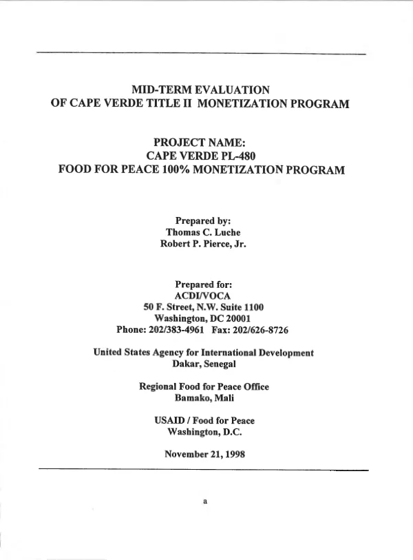 Mid-term evaluation of Cape Verde Title II monetization program
