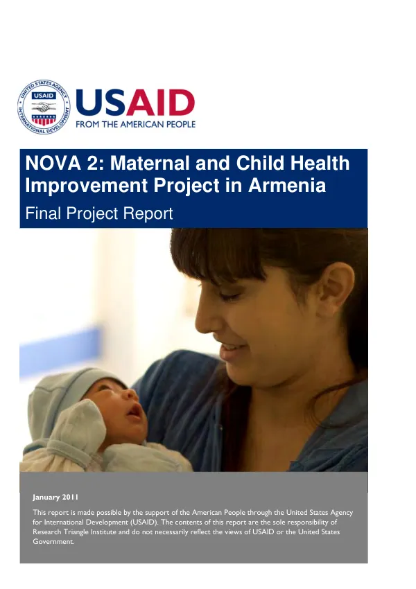 Nova 2 : maternal and child health improvement project in Armenia -- final project report