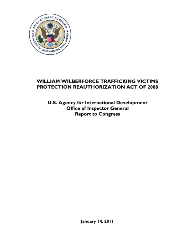 William Wilberforce Trafficking Victims Protection Reauthorization Act of 2008 : U.S. Agency for International Development Office of Inspector General report to Congress
