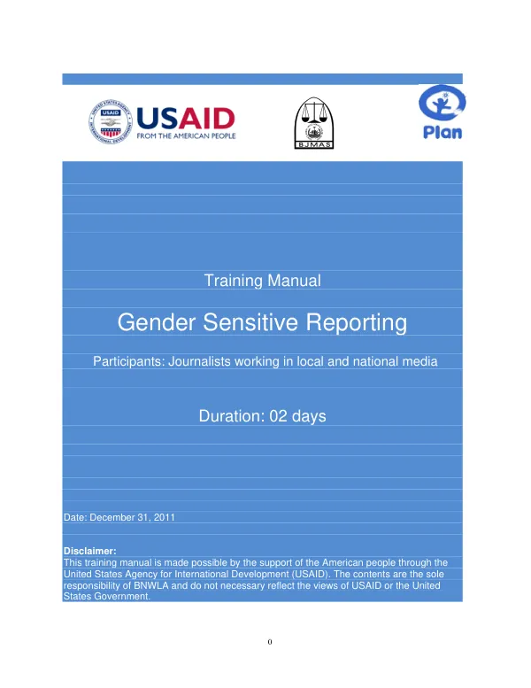Protecting Human Rights (PHR) Project Training Manual for Gender Sensitive Reporting